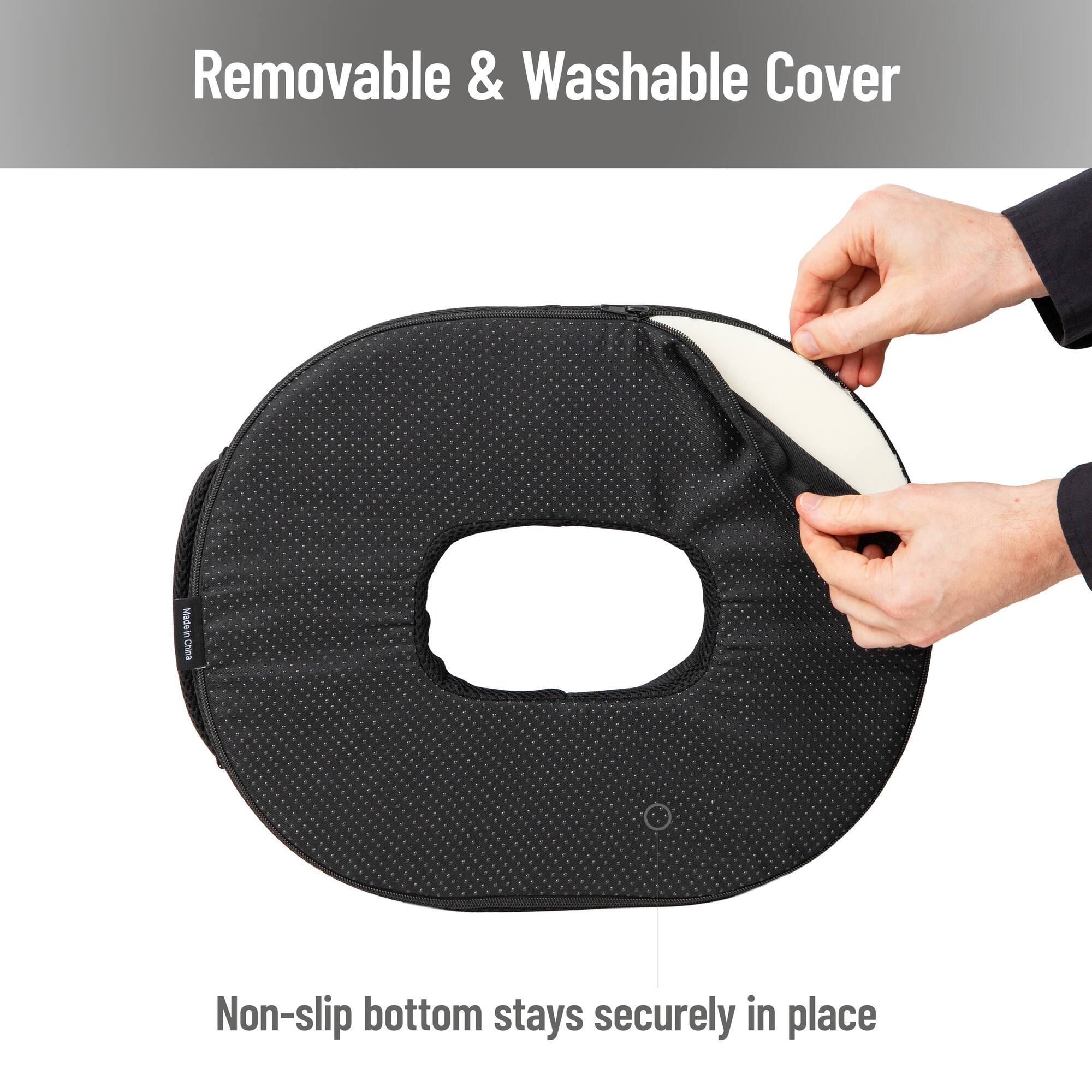 Mind Reader Donut Pillow Seat Cushion with Air-Cloud Technology, Tailbone, Hemorrhoid, Pregnancy Relief, Black